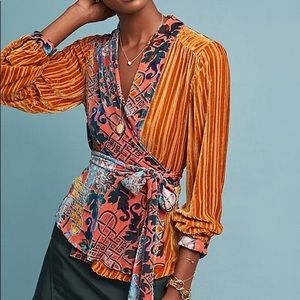 Anthropologie Velvet Wrap Blouse